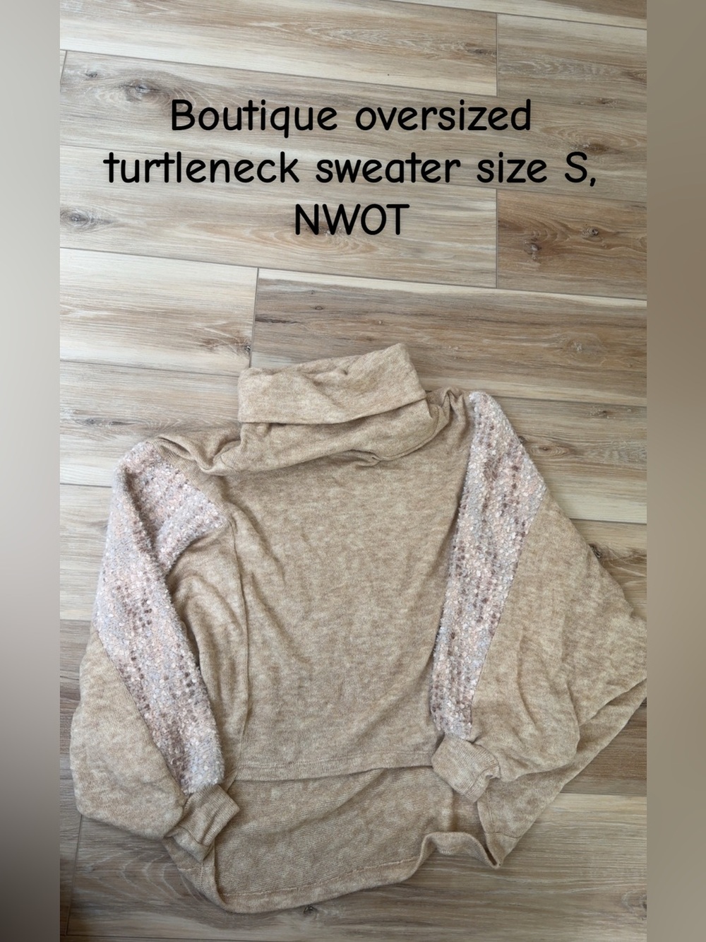 Boutique Oversized Turtleneck Sweater - Beige